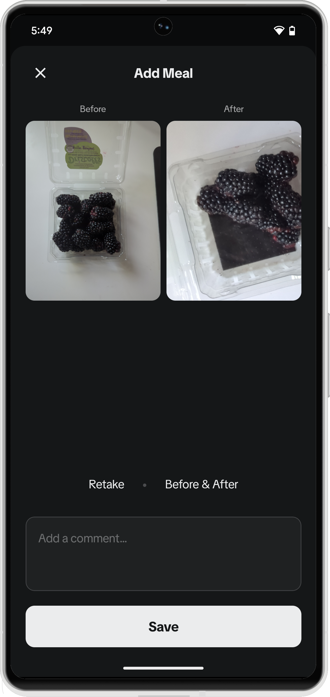 OpenMeal before and after interface